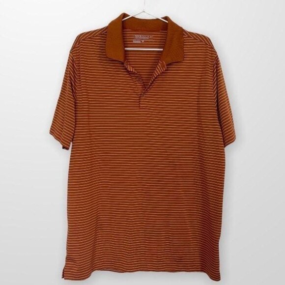 Nike Dri-Fit Golf Polo Shirt Orange & White Stripes Size Large - Picture 5 of 6